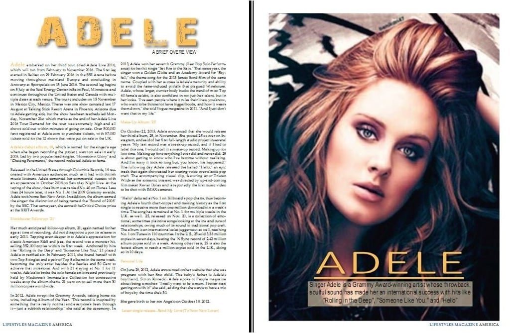Adele magazine editorial spread